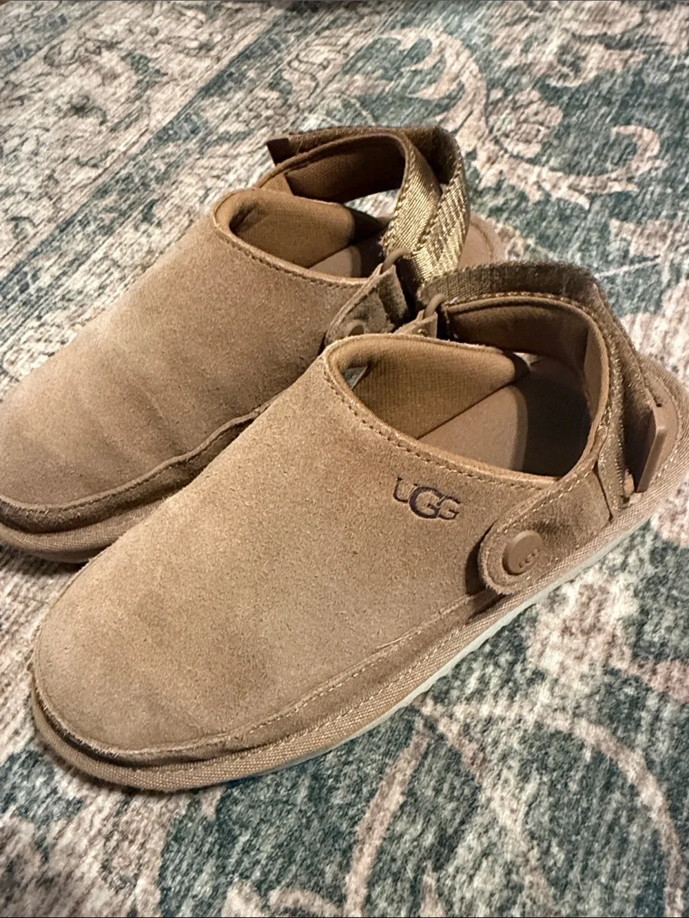 UGG Goldenstar Kids Tan Suede Velcro Moccasin Shoes